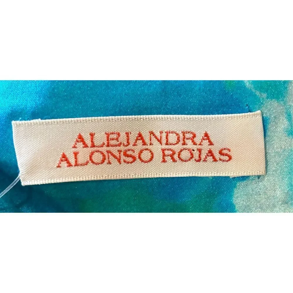 Alejandra Alonso Rojas Blue Marble Print 100% Silk Bias Maxi Skirt NWT Size 2 - Picture 3 of 7